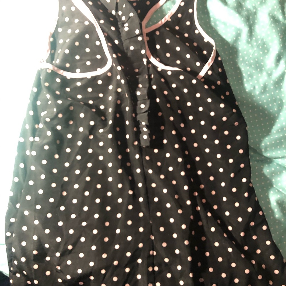 Blouse tank black with pink polka dots